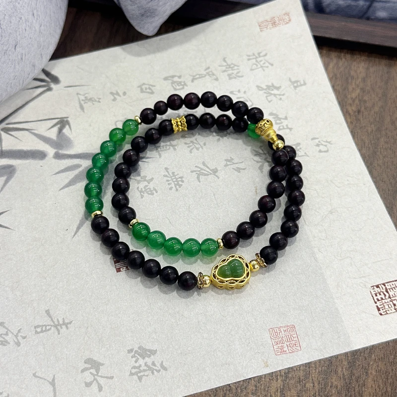 非金属木质手链 【桃禧】天然木质双圈手串 新中式文玩盘串