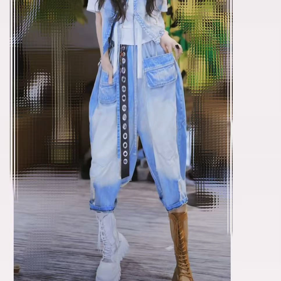 复古重工洗水牛仔拼接马夹