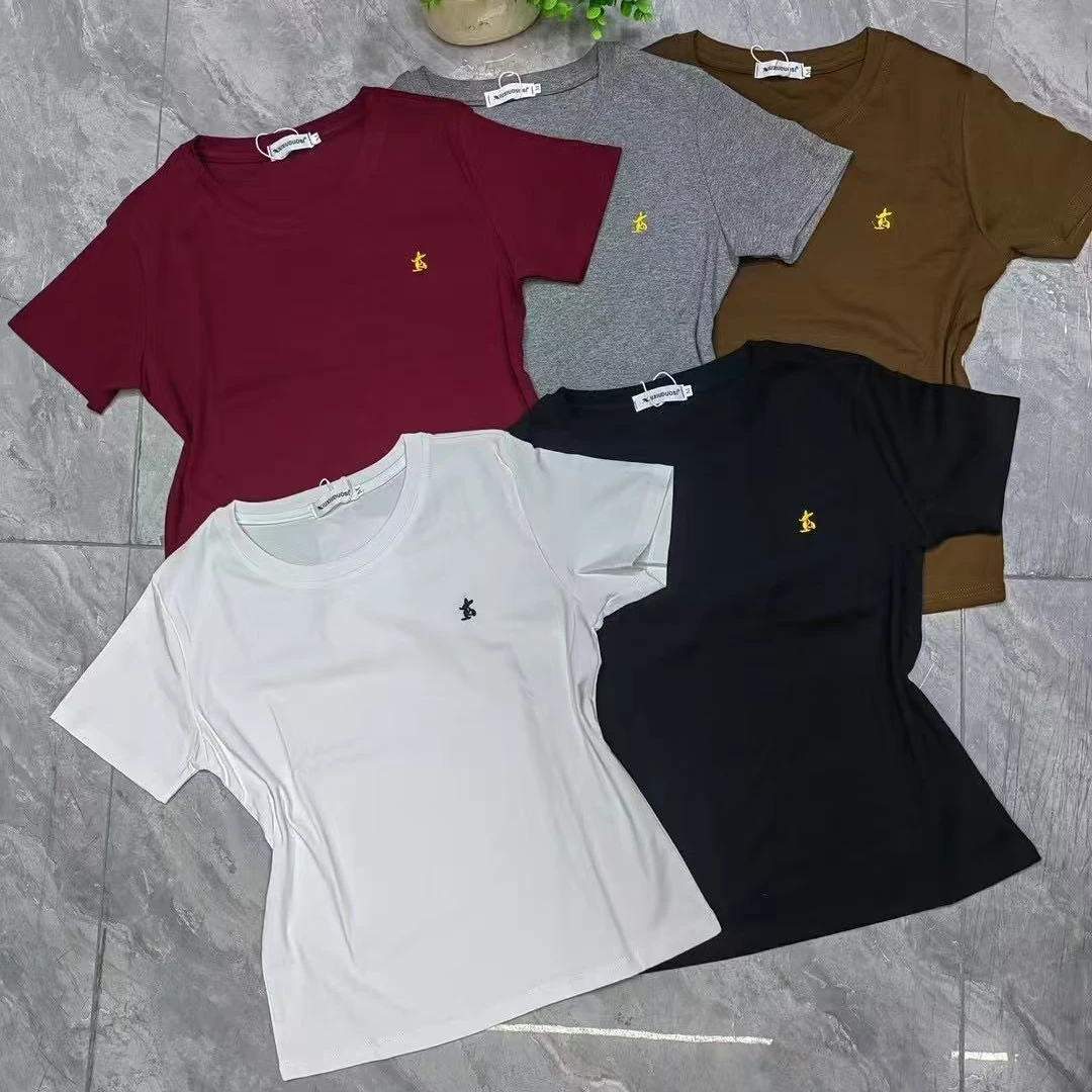 新款刺绣圆领夏季短袖T恤休闲女款半袖气质修身显瘦上衣766