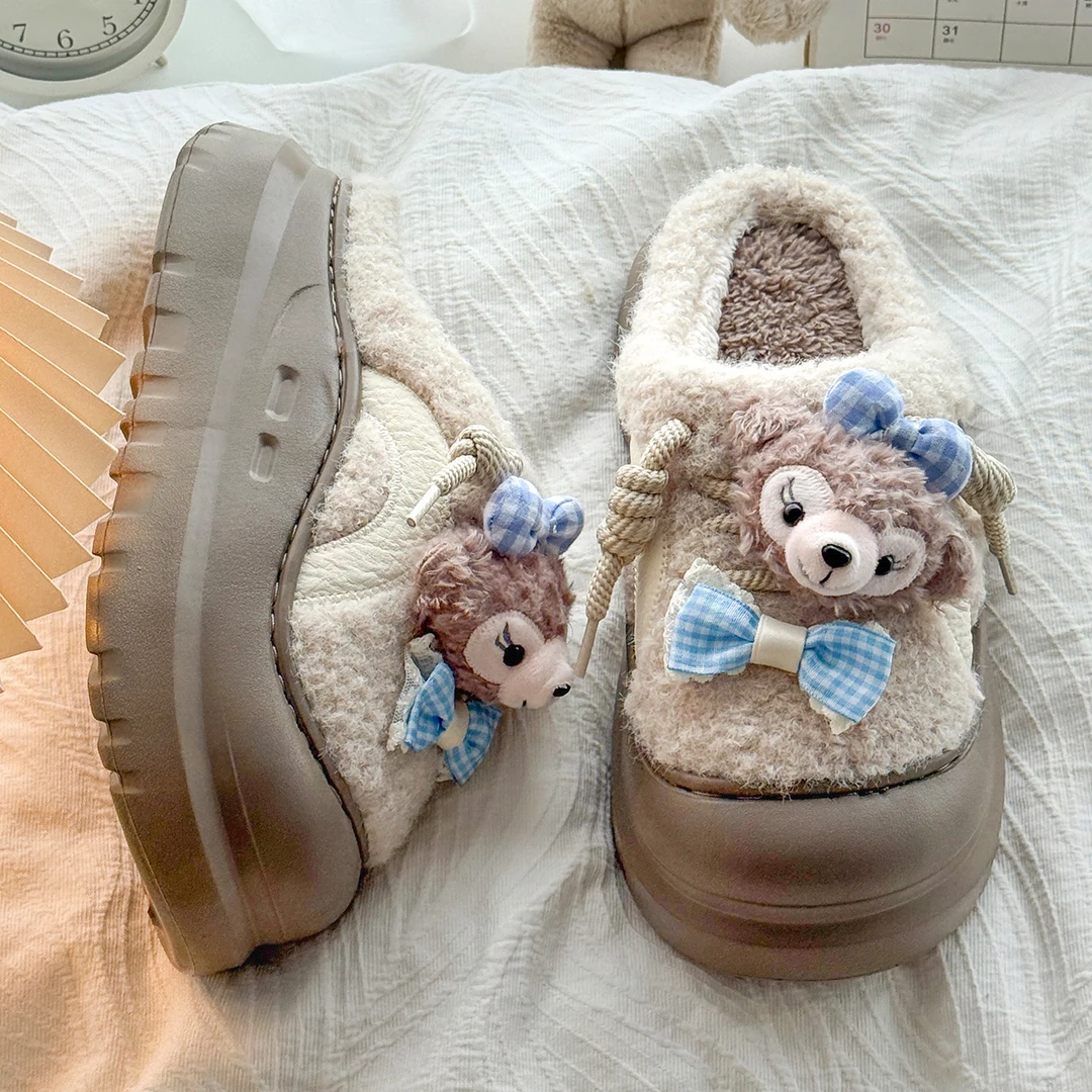 卡通小熊棉拖鞋女秋冬季室内居家用厚底防滑毛绒保暖女士棉拖批发