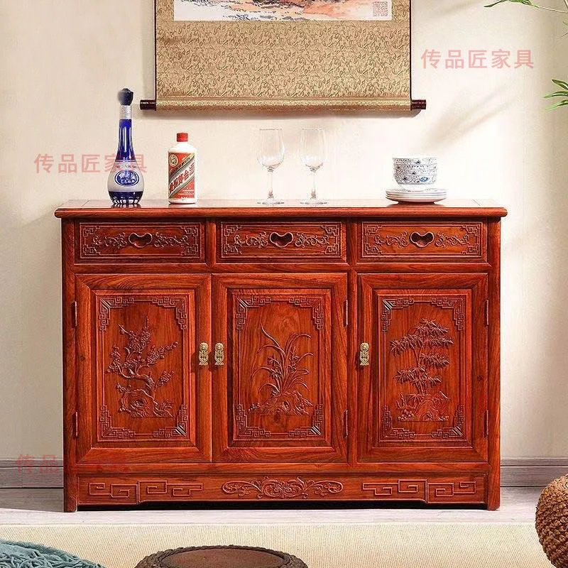 刺猬紫檀餐边柜红木家具中式入户储物收纳柜花梨木雕花碗柜茶水柜