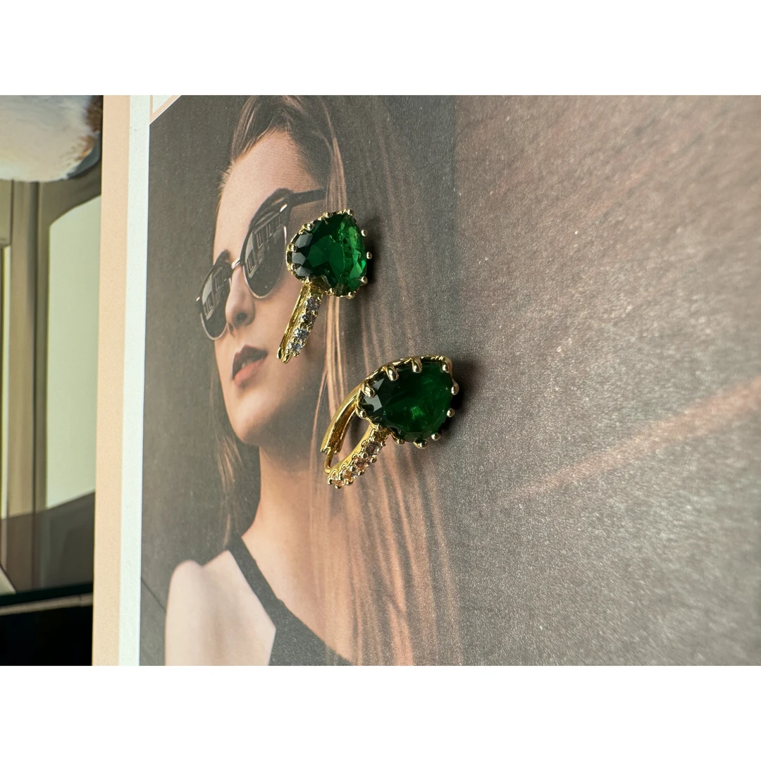 铜合金合成锆石耳饰 时尚百搭绿色铜合金高级轻奢小众耳钉ed2010