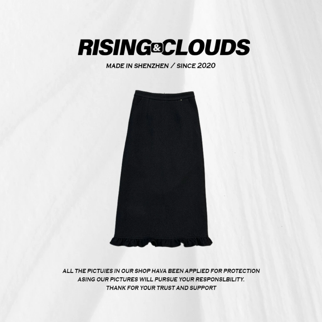 RISING&CLOUDS莎莎【北野】显瘦2024下摆花边后开叉半裙120244