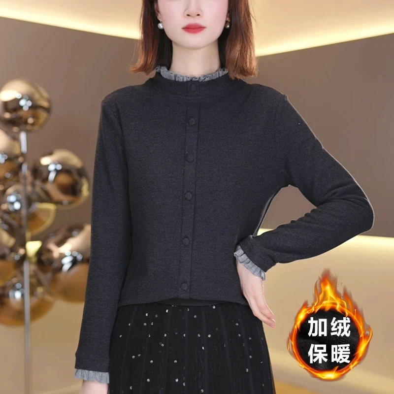 新款秋冬半高领加绒打底衫设计感长袖女士上衣q3