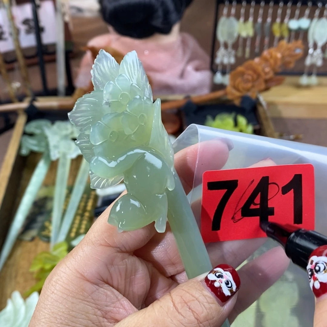 蛇纹石玉玉簪合金无*