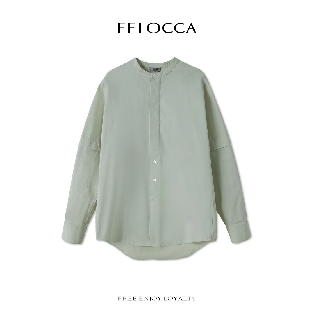 NO退NO换【FELOCCA】拼接袖子圆领小众设计衬衫衬衣CC2060