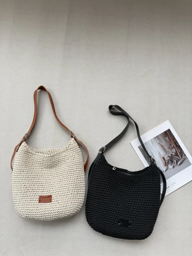 包包女新款撞色复古牛皮编织大容量托特包单肩腋下子母斜挎包