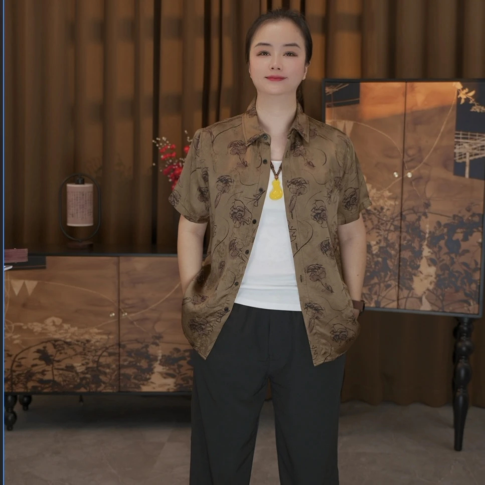 【香云纱】古法老料桑蚕丝男装休闲中国风大气透气吸汗男士衬衫6606