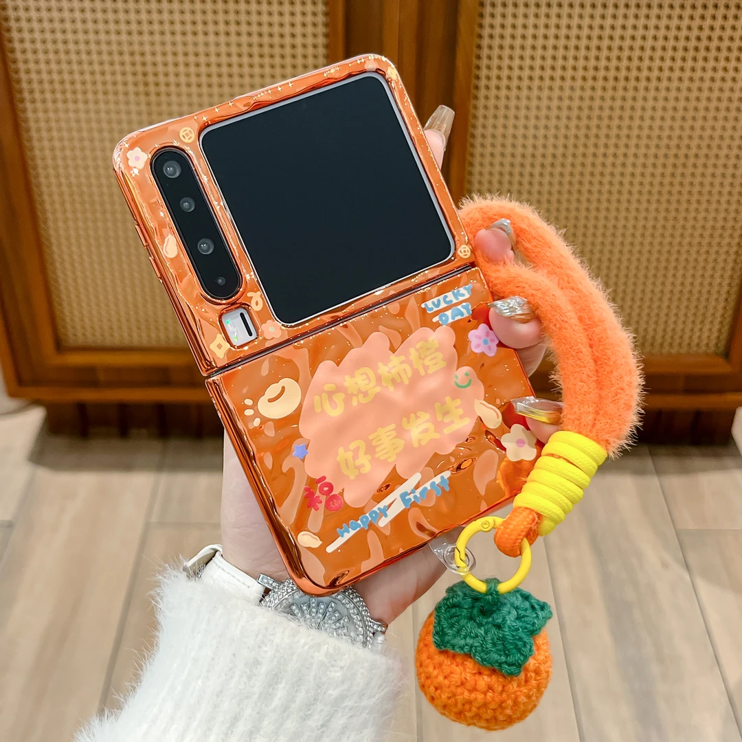 橙色好事发生适用华为purax手机壳pocket2小米折叠荣耀女款保护套