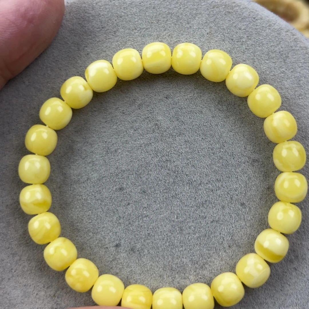 蜜蜡未镶嵌手串纯天然俄料奶白花极限弧高桩8*7.5腕口17+