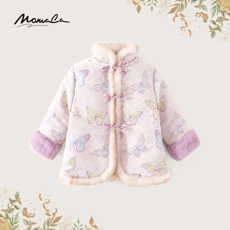 MOMOCO冬季新款女童满印蝴蝶夹棉外套演出服时尚上衣75830101195