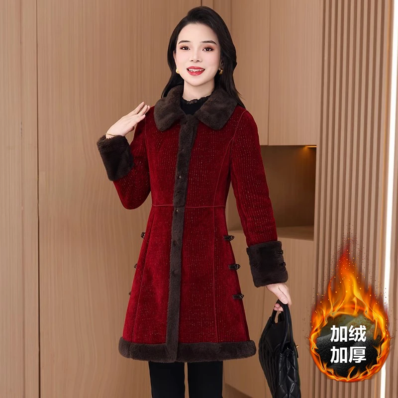 新年红高贵时尚毛呢外套女士2025新款秋冬加绒加厚中长款国风大衣