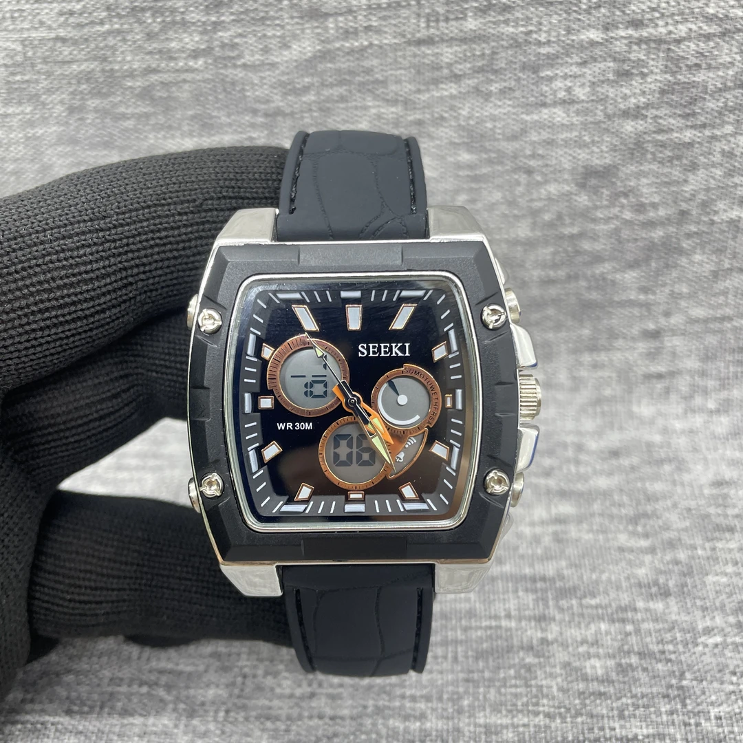 外贸正品seeki男士手表进口双机芯酒桶款个性设计夜光经典腕表