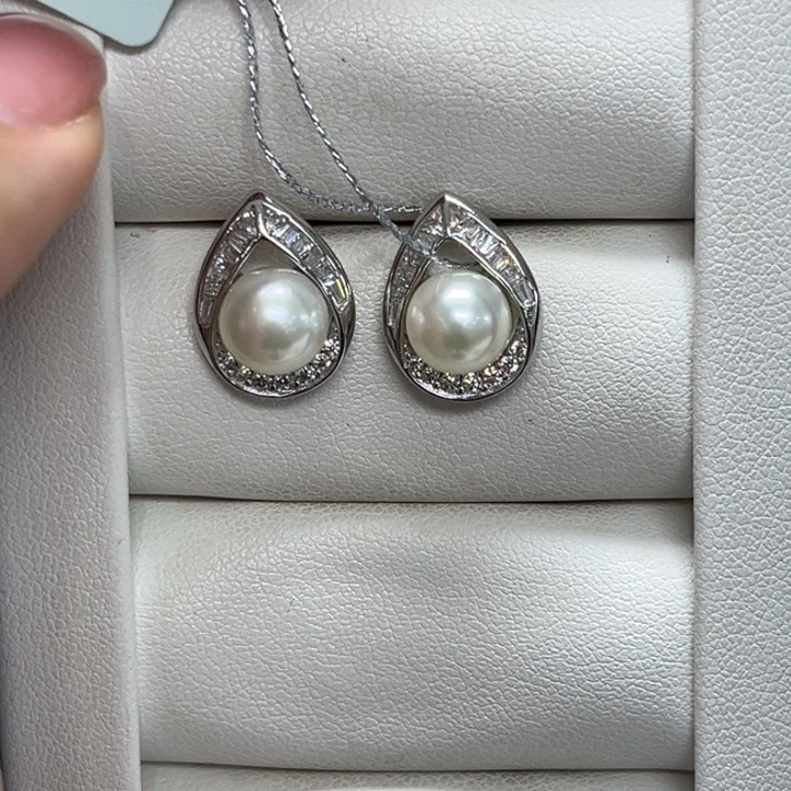 银S925镶嵌海水珍珠耳饰AK7-8mm57号