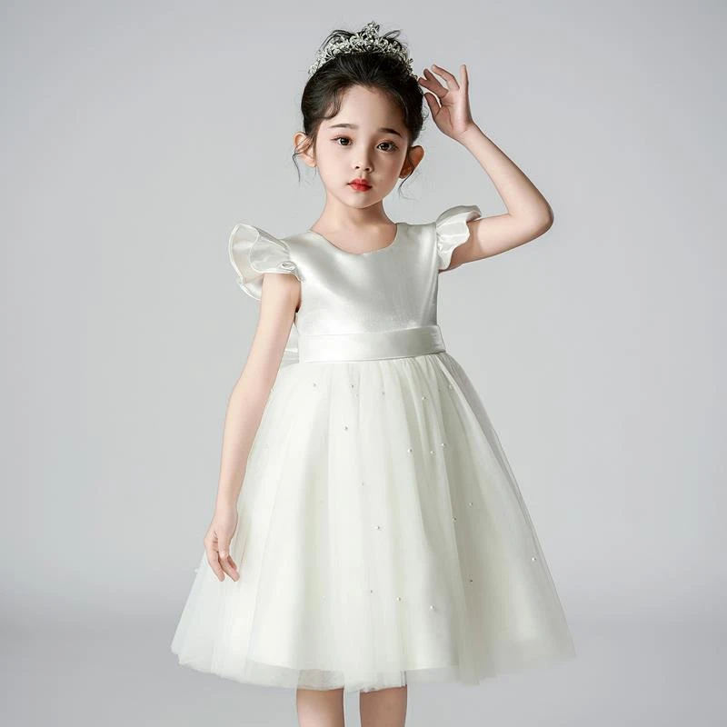 FAVMARTHA女童礼服公主裙夏季轻奢小众钢琴演出服女孩白色连衣纱