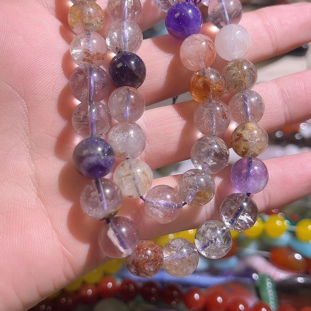 水晶未镶嵌珠宝半成品紫幽灵卡10mm