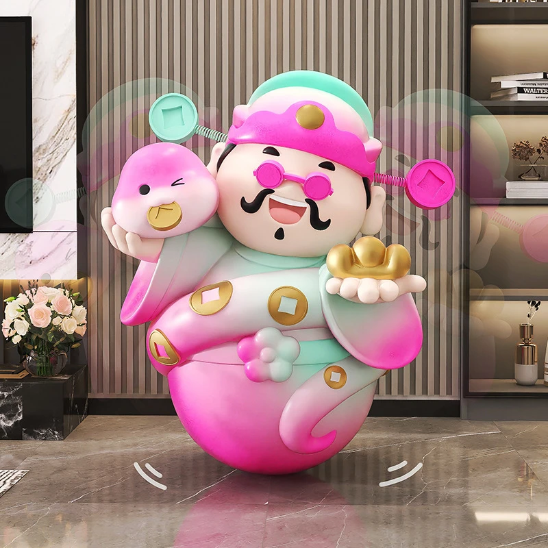 创意轻奢蛇年不倒翁财神落地摆件客厅电视柜沙发旁装饰品店铺礼物