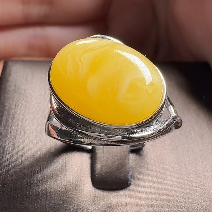 蜜蜡银S925镶嵌戒指戒指