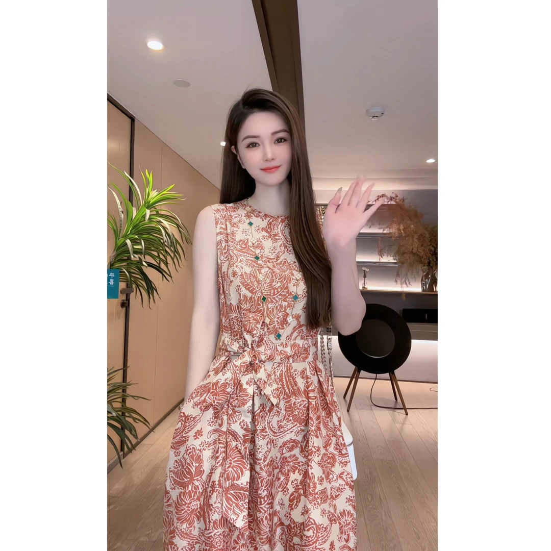 【深圳米熙儿】100%桑蚕丝夏季新款显瘦无袖裙子连衣裙25019