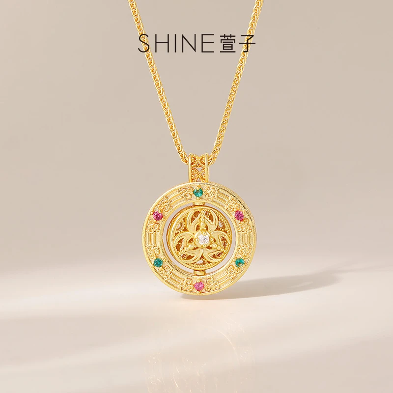 萱子 铜合成锆石项链 复古罗盘项链轻拨转动顺滑美好古韵新意相融