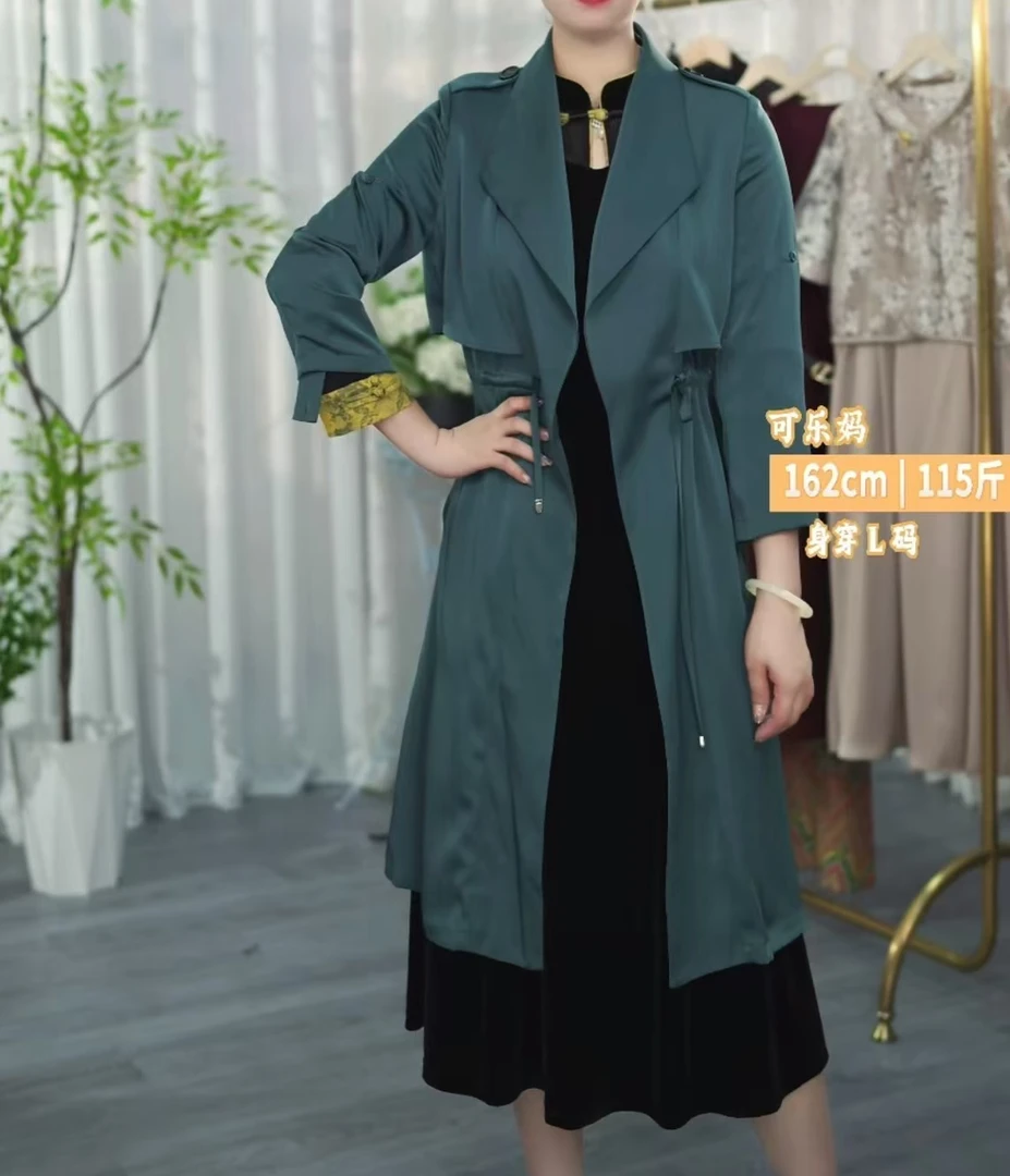 【YY627断码青仓】薄款风衣女中长款2025年新款英伦气质收腰