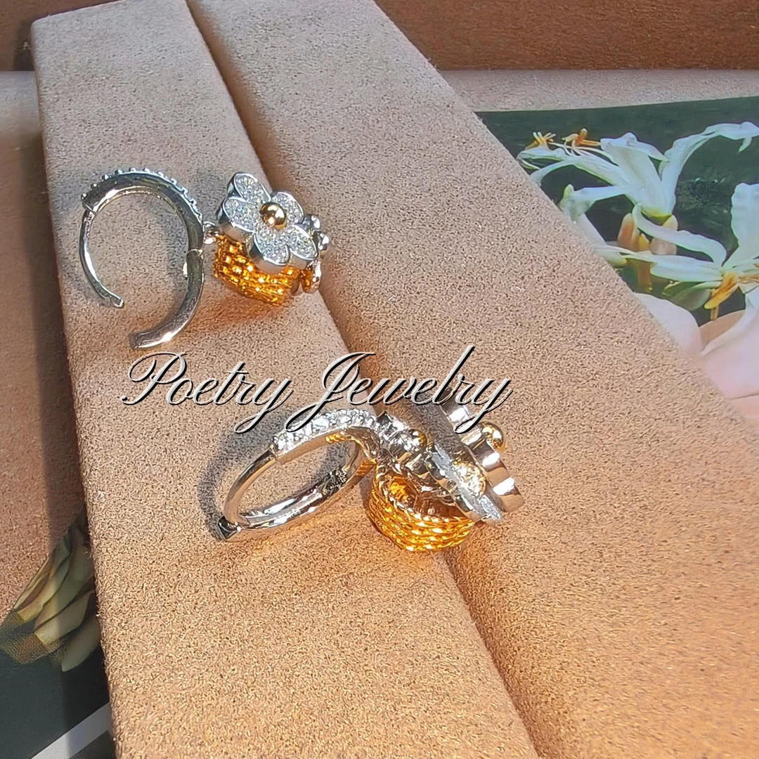 925银莫桑石耳饰 【花篮】S925银复古满钻耳扣女气质时尚百搭耳饰