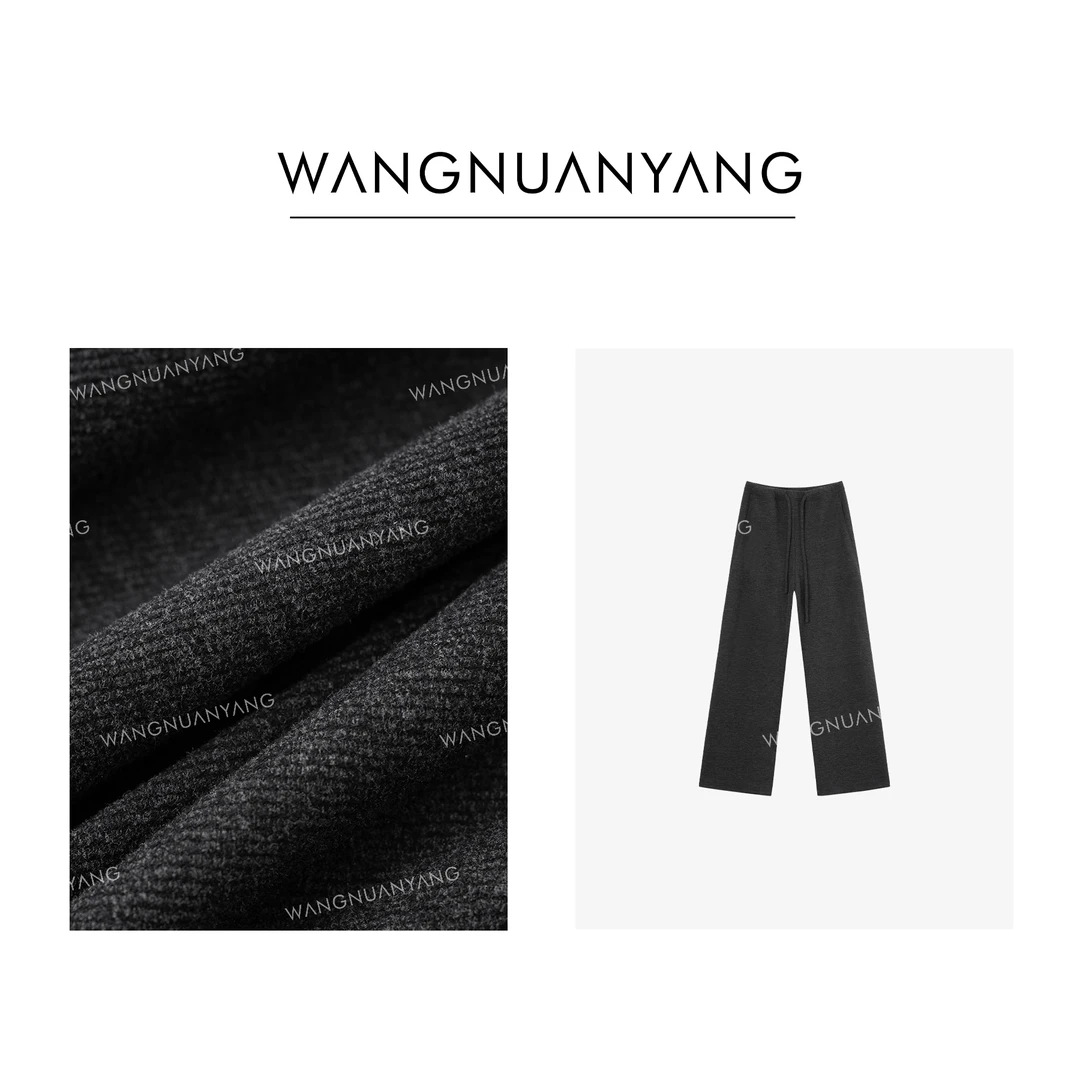 【王暖阳】云朵裤|秋冬松紧腰抽绳加薄绒醋酸羊毛阔腿裤