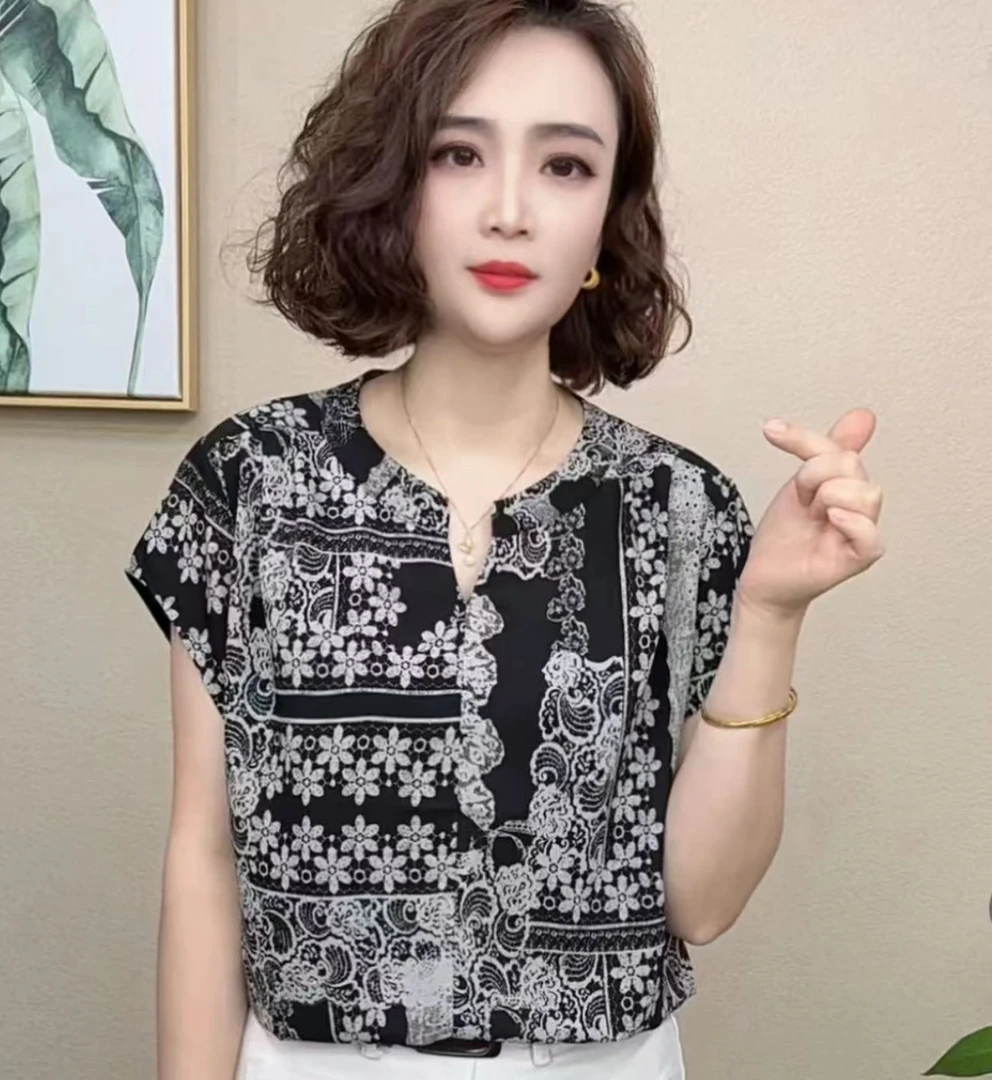 707新品时尚洋气百搭减龄碎花短袖女T恤上衣