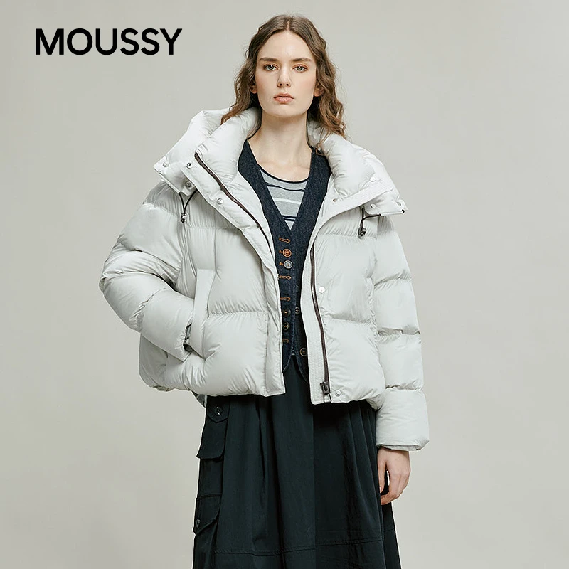 MOUSSY 2025冬季新品日系简约90连帽泡芙短款羽绒服028IAC30-1114