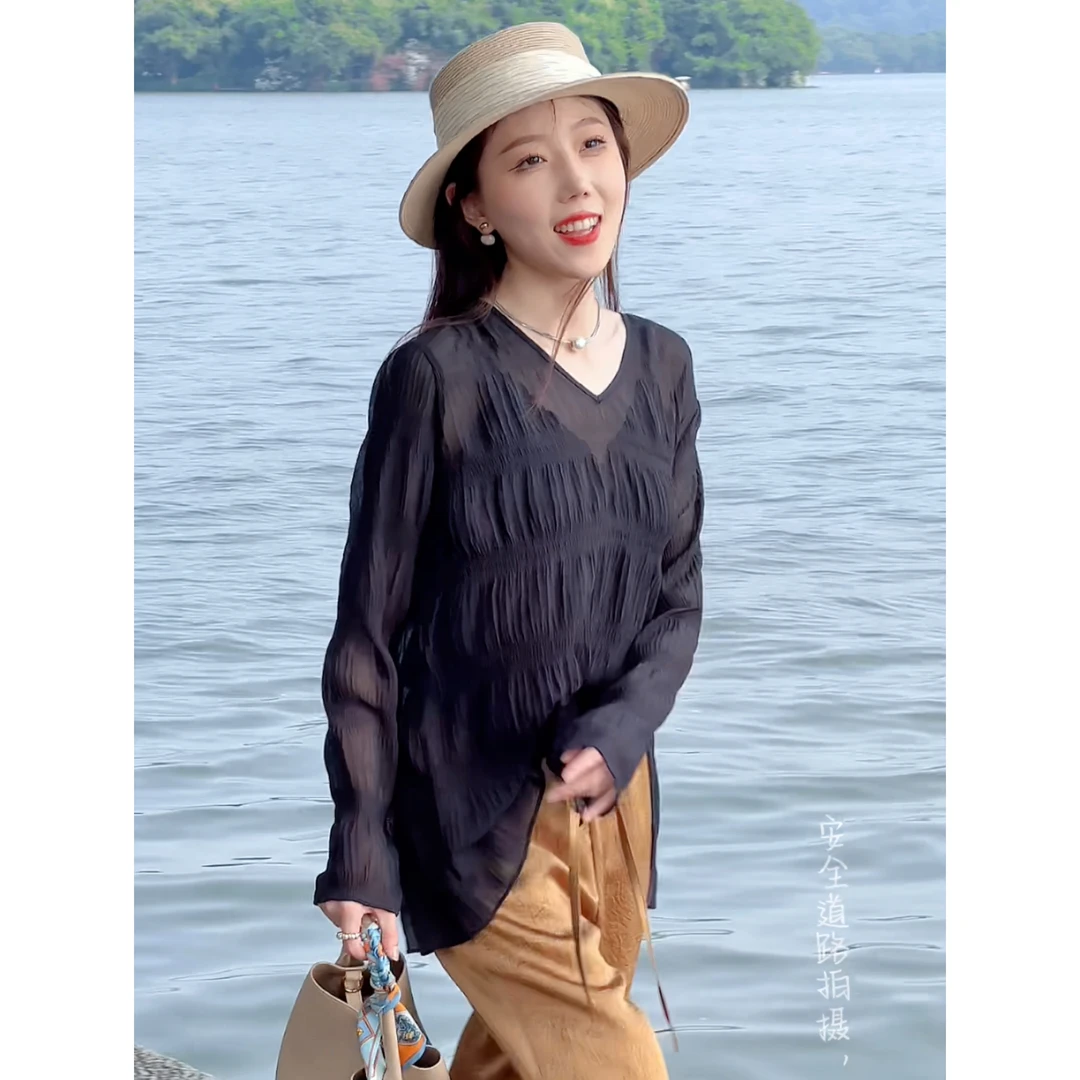 【重磅夏款】简约轻奢时尚显瘦休闲百搭套头气质重工夏款上衣Y628