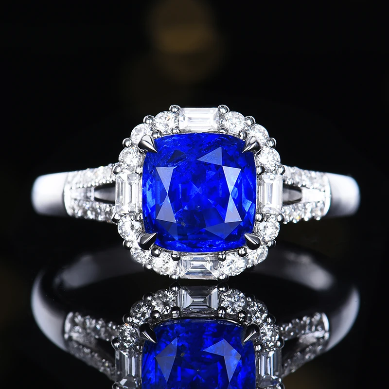 简约优雅18K金镶嵌天然蓝宝石戒指圈口可改