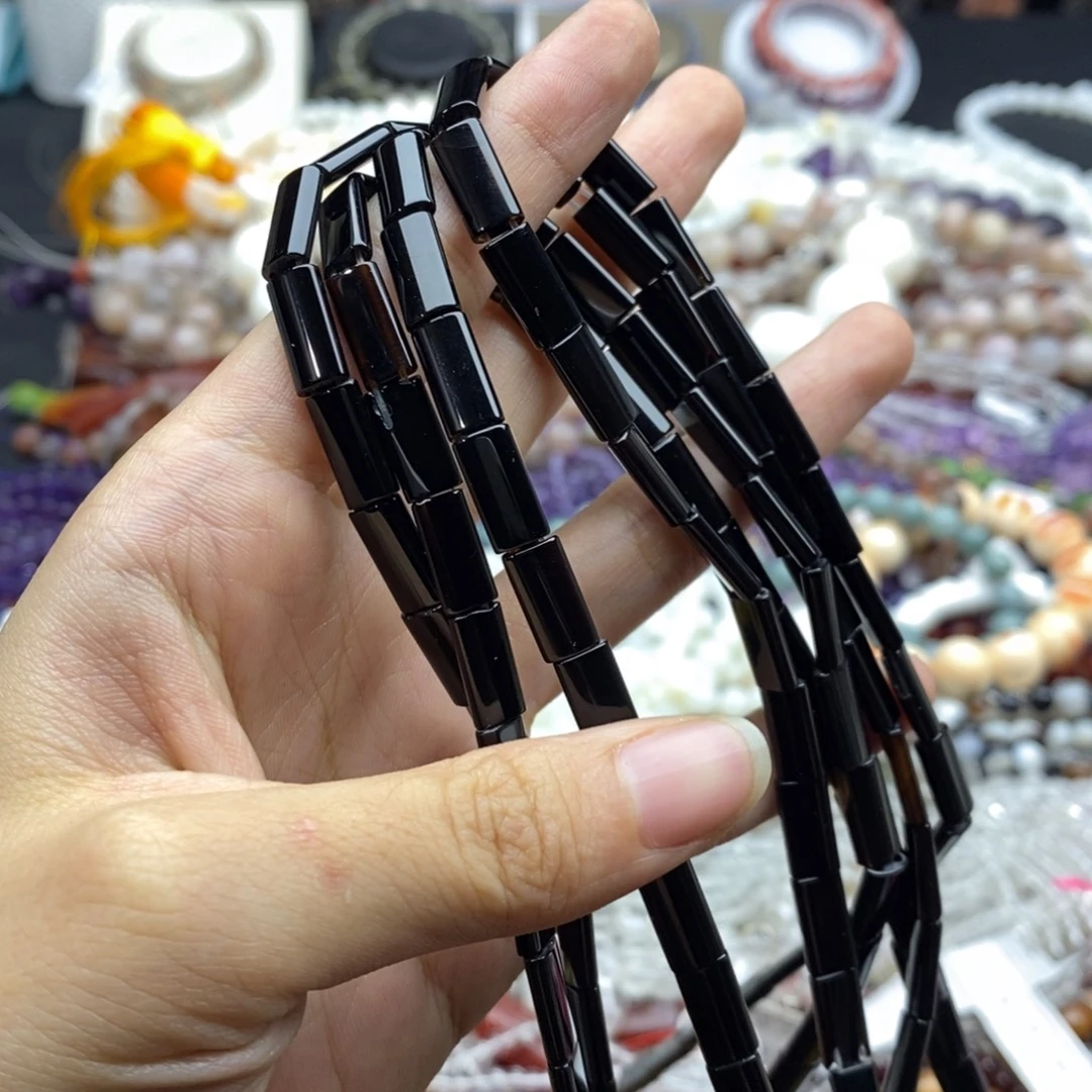 未镶嵌玛瑙/玉髓珠宝半成品一条天然6×12mm双孔黑玛瑙