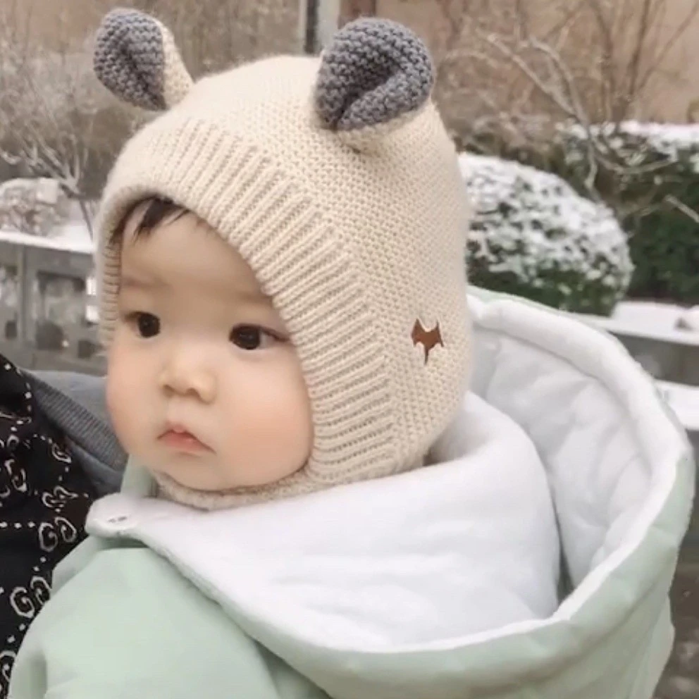 新款婴儿帽子秋冬季男童女童防风保暖婴幼儿护耳帽宝宝毛线儿童帽