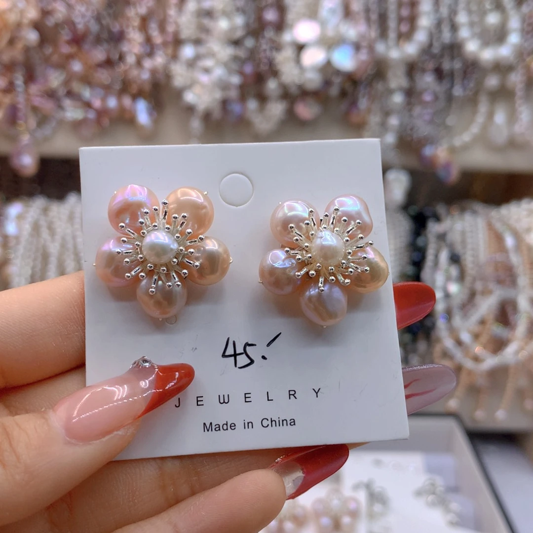 银S925镶嵌淡水珍珠耳饰橙*子