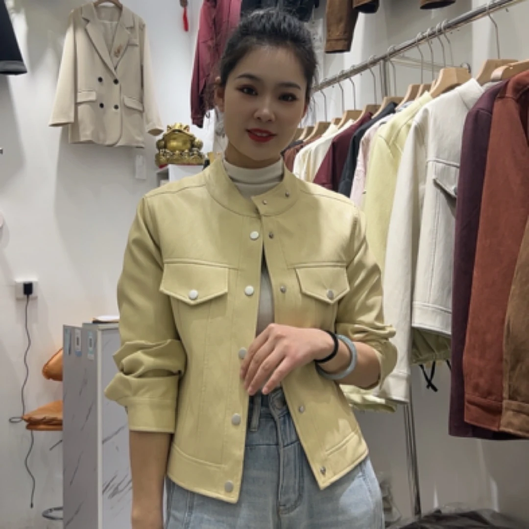 皮衣立领时尚百搭春季简约短款皮衣8801