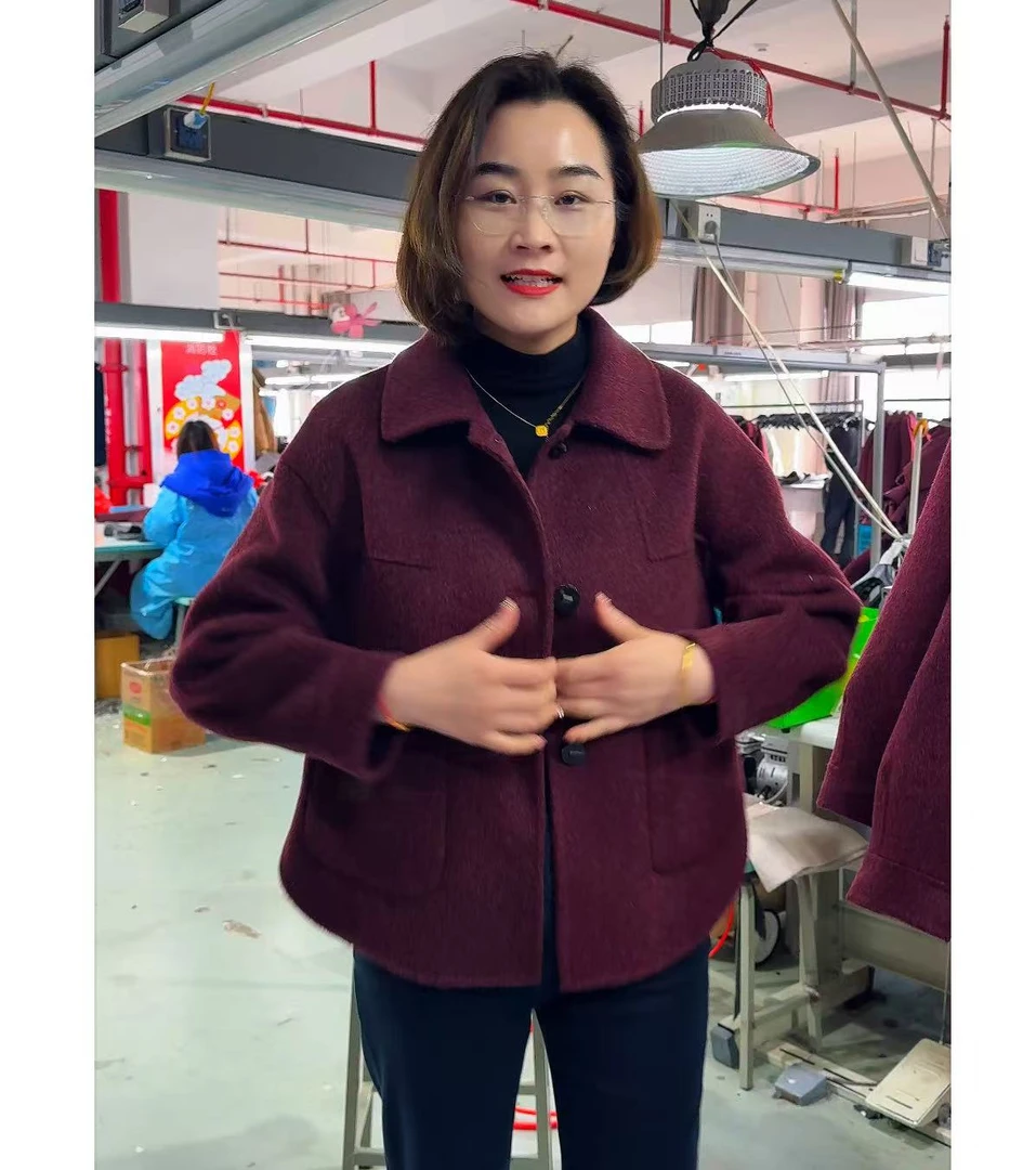 2505款定制100%羊毛外套中年休闲修身型女装秋冬短款夹克厚款