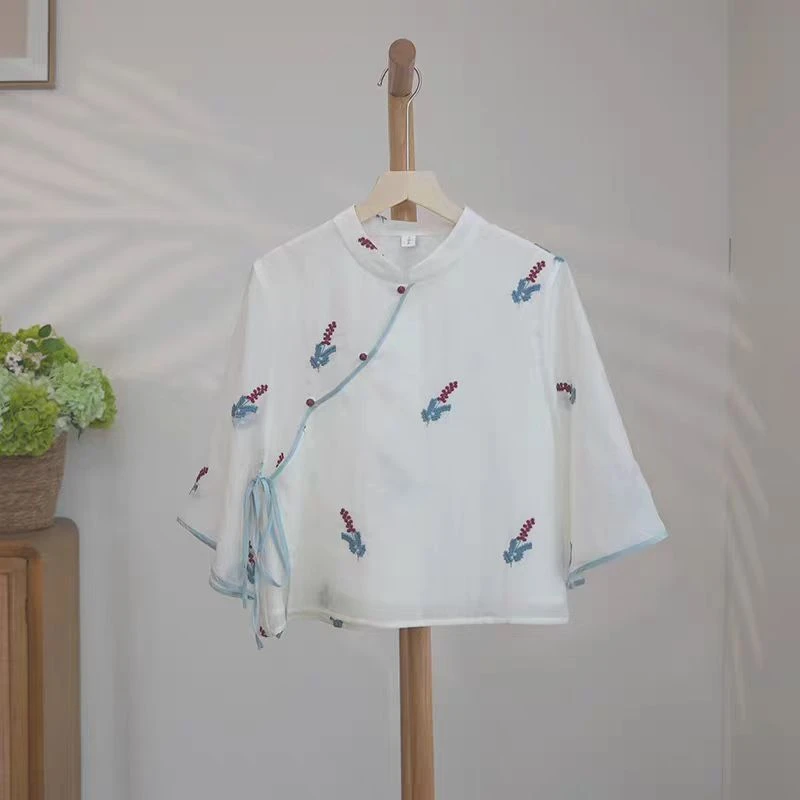 气质上衣国风新中式白色衬衫女高级感轻奢减龄洋气重要场合小衫夏