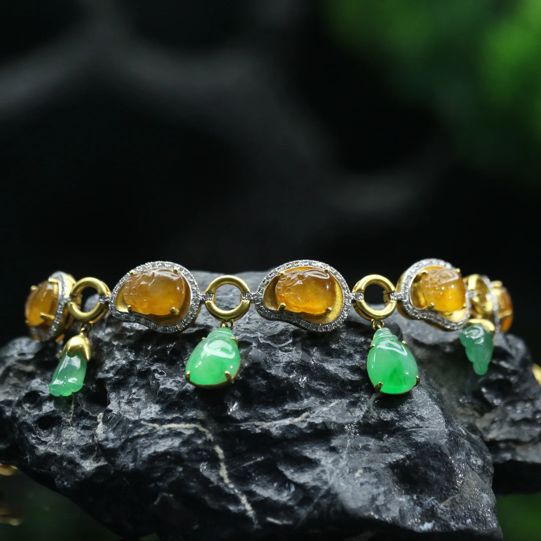 29天然缅甸翡翠A货18k特色金手链/901243/上海嘉禾拍卖