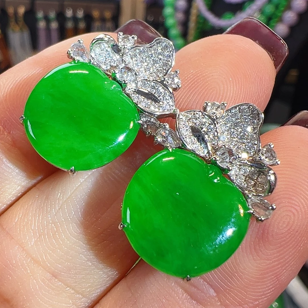 翡翠18K金镶嵌耳饰签收后24小时鉴赏期