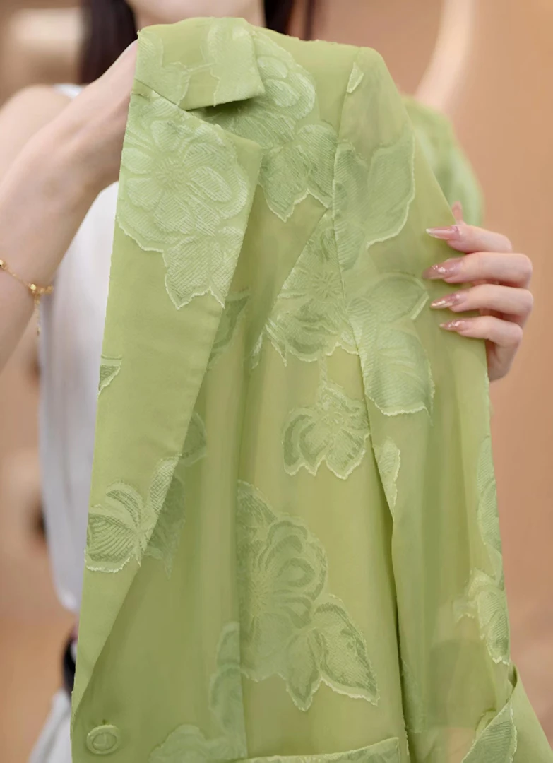 安然25款绿影繁花优雅气质显瘦百搭时尚度假外套W51J36549