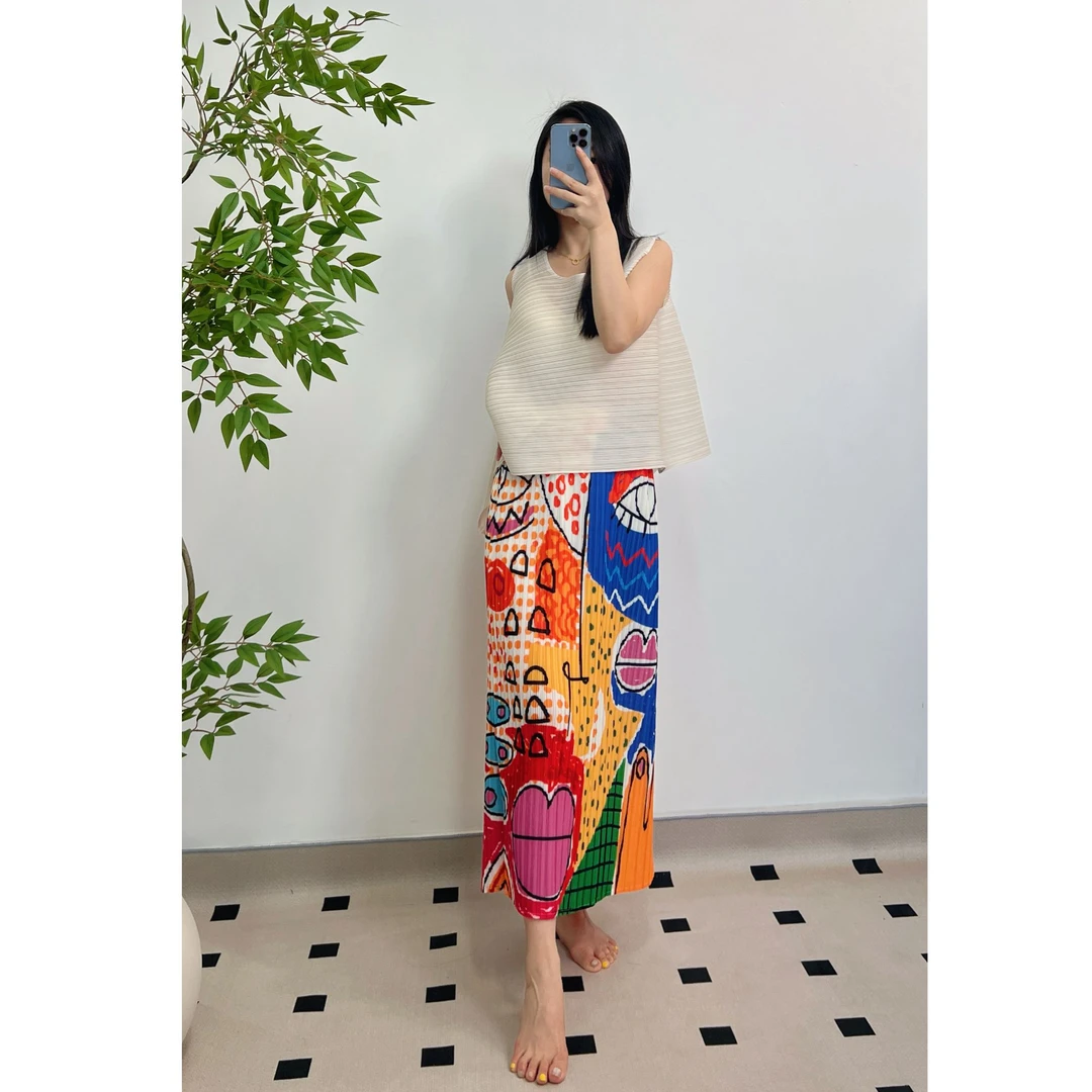 三宅风褶皱裙卡通新款日系半身裙子褶皱时尚趣味休闲薄款夏季显瘦