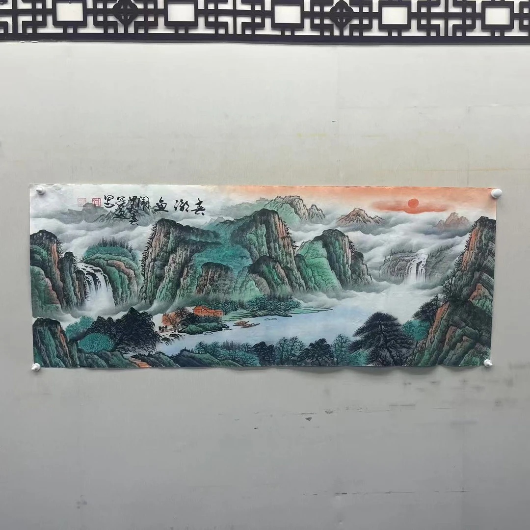 何冠逸老师-春潮鱼闹-小六尺-手绘-宣纸