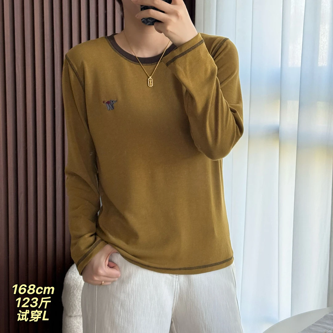 NANA【小飞象】秋季正肩明线设计小象刺绣打底衫T恤女宽松显瘦C0516