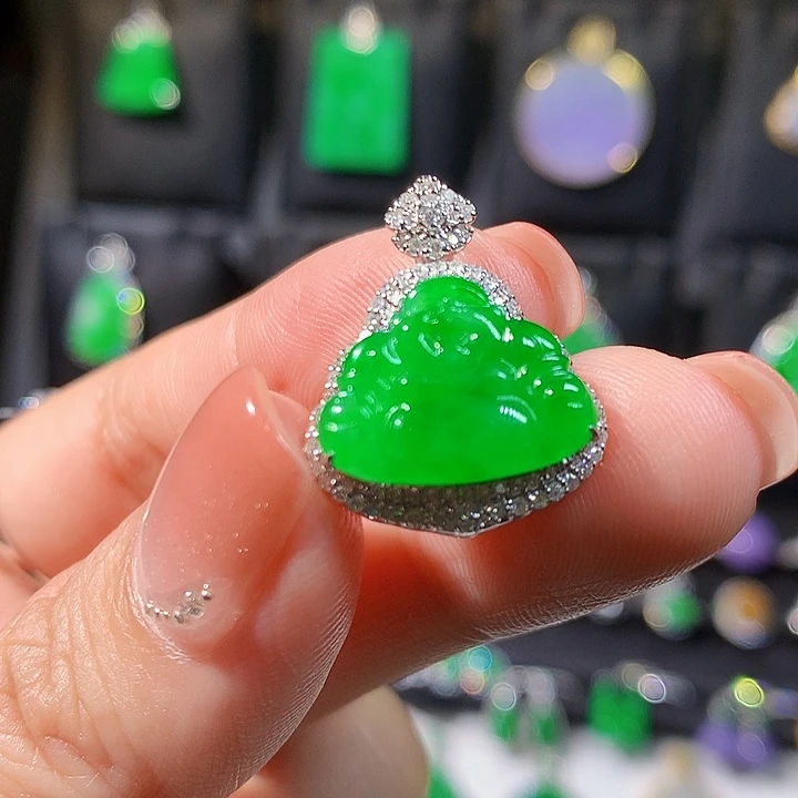 吊坠(不含链)18K金镶嵌翡翠