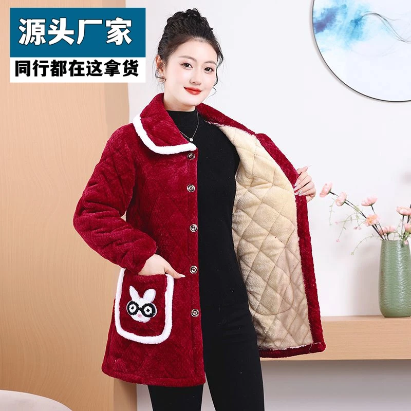 梵乐芬加绒加厚罩衣女外套时尚冬季新款妈妈保暖棉服宽松居家服棉