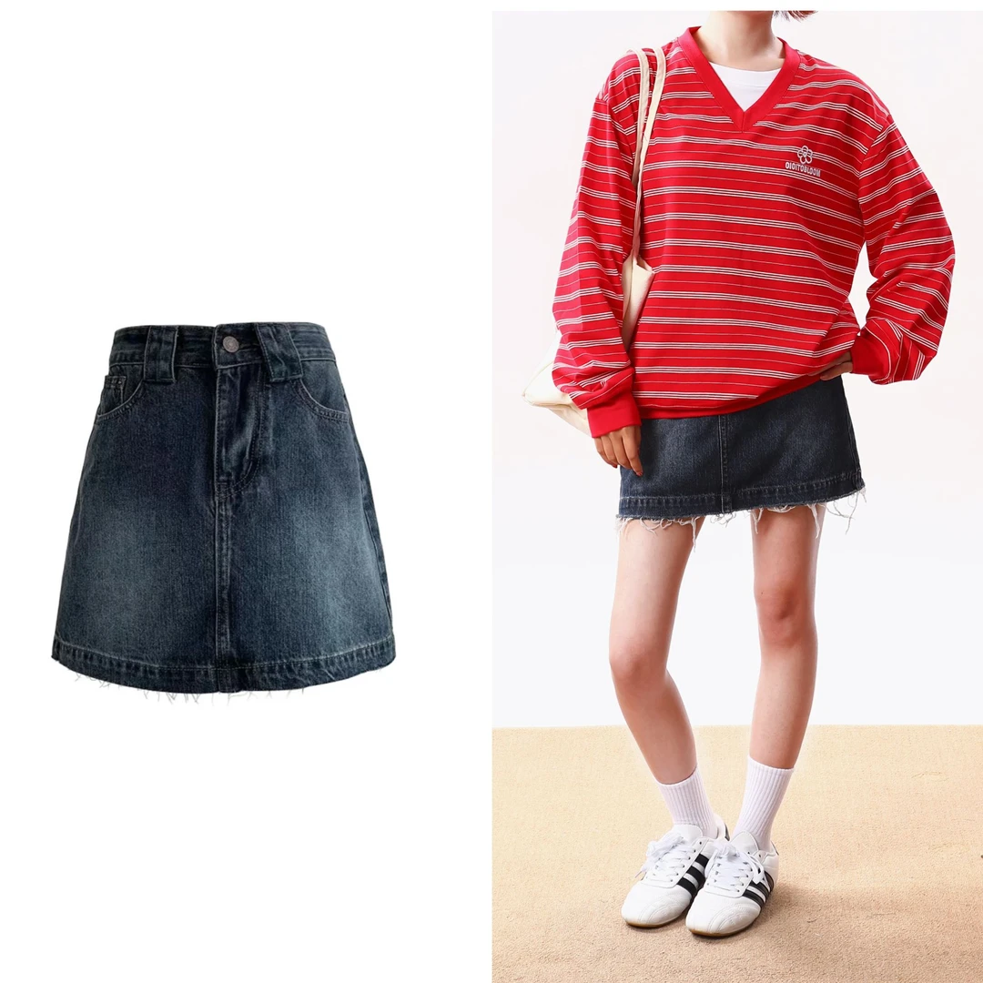 byo!oi OIOI2025早春新款复古美式水洗小众牛仔短裙ins显瘦半身裙