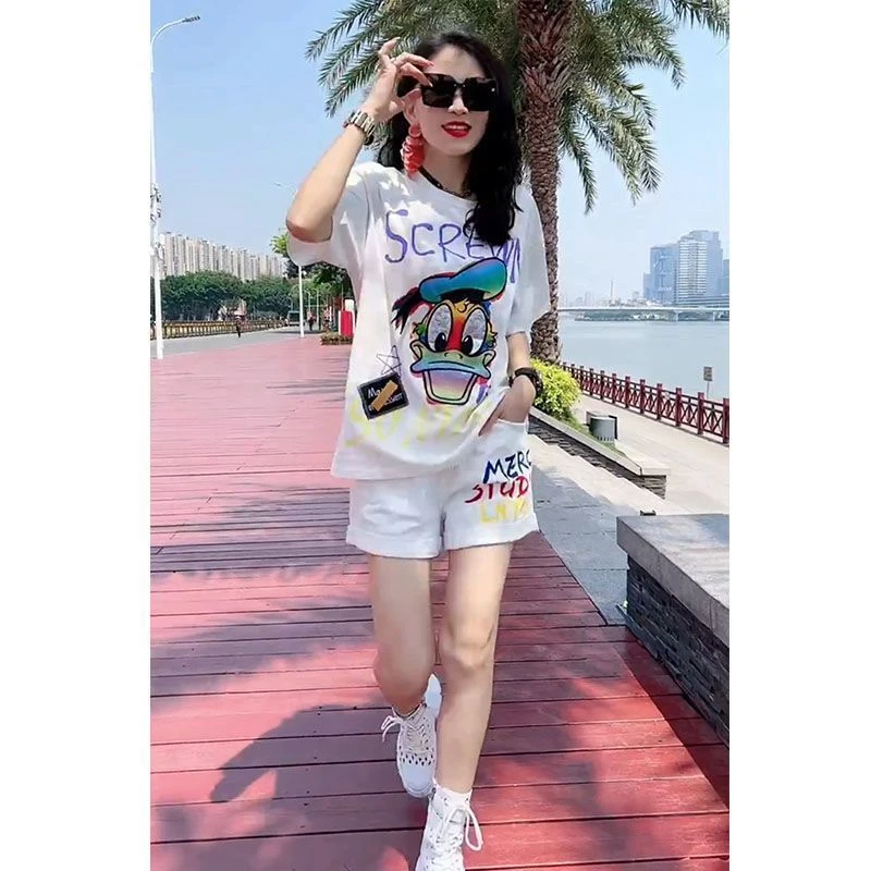 2025夏季新款韩版运动短裤套装女 爆款短视频同款两件套