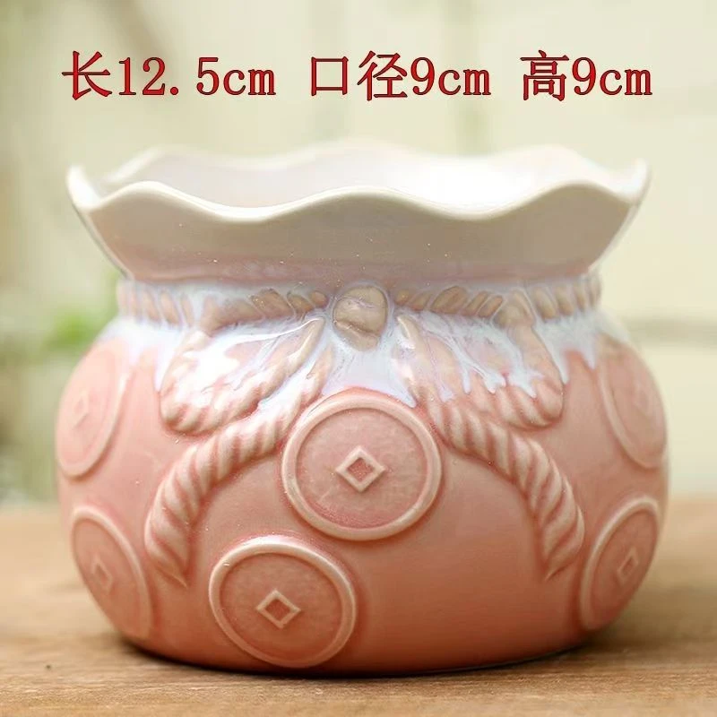 特色中号多肉花盆陶瓷Y26a钱袋子粉色单个