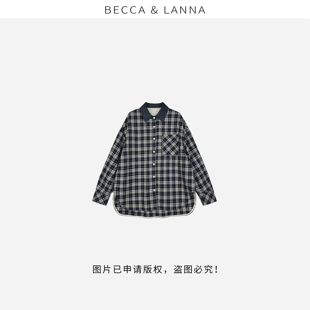 D0260 女士春季休闲复古宽松格子衬衣外套 女装