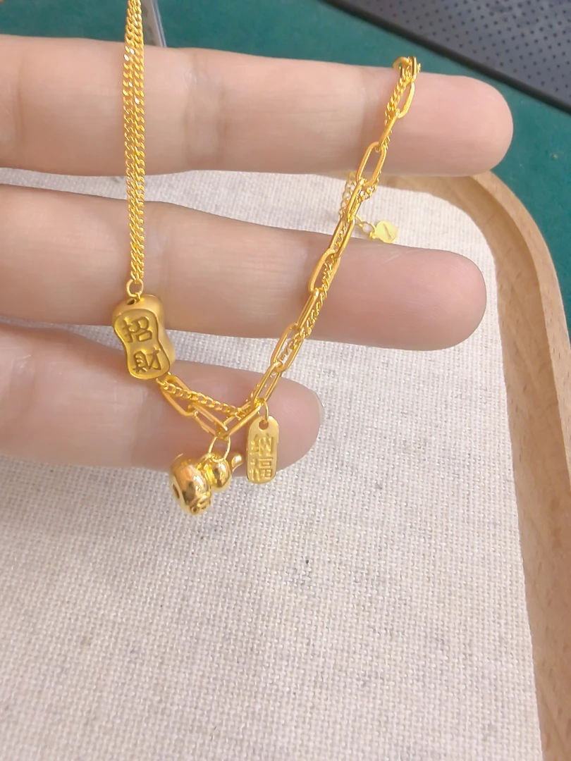 足金999招财纳福葫芦5G黄金手链时尚百搭足金手链爆闪款I163